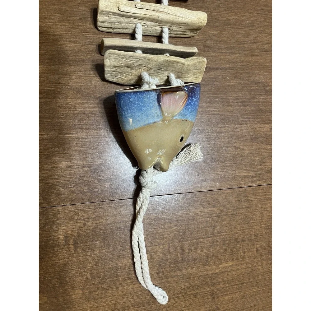 Hanging Pottery Ceramic Driftwood Fish Sculpture Beach Lakehouse Decor 16